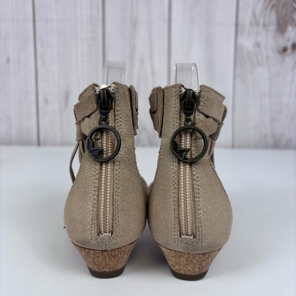 Koolaburra by Ugg Frosted Suede Leather Sandals Tassel Wedge Shoes Tan Size 7.5 - Picture 10 of 14